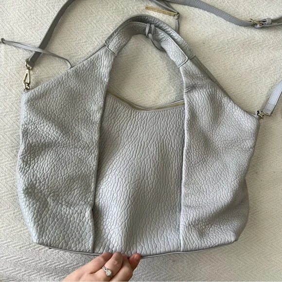 Vince Camuto Convertible Pale Mist Gray Leather Pleated Tote Steph - Picture 5 of 12